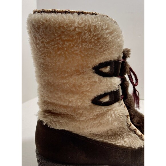 VINTAGE SNOWLAND SUEDE FAUX SHERPA FUR APRES SKI WEDGE BOOTS Size 9 MADE IN USA - Picture 10 of 16